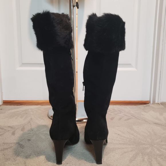 Massimo Baldi Italian fur-trimmed black suede boots Size 9.5 - Picture 3 of 3